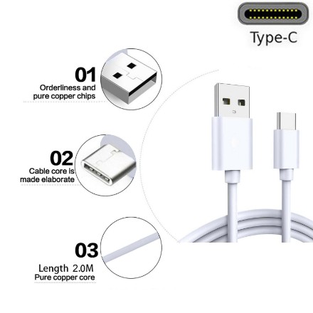 Picture of New 2 Metre Long USB Type-C Charger Cable Data Sync Cord For All Mobile Phones
