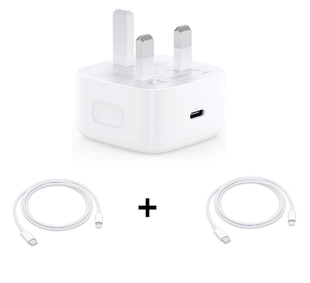 Picture of Apple iPhone 12 Power Charging Adapter and 2 USB-C to Lightning Cable