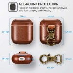 Picture of AirPods Case Cover, Icarer Premium Genuine Leather Vintage Portable Shockproof Protective Cover with Keychain for Apple AirPods 1&2 Case (Front LED Visible) Support Wireless Charging