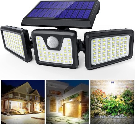 Picture of Solar Lights Outdoor 3 Heads,Upgraded 128 LED Solar Motion Sensor Security Light with 360° Wide Lighting Angle , IP65 Waterproof
