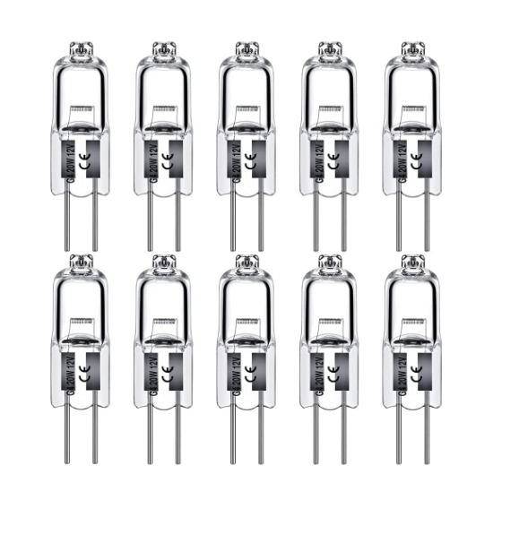 Picture of G4 Halogen Light Bulbs 10W 12V Clear Capsule 2 Pin Lamp Bulb Halogen Pin Base Warm White Dimmable 10 Pack