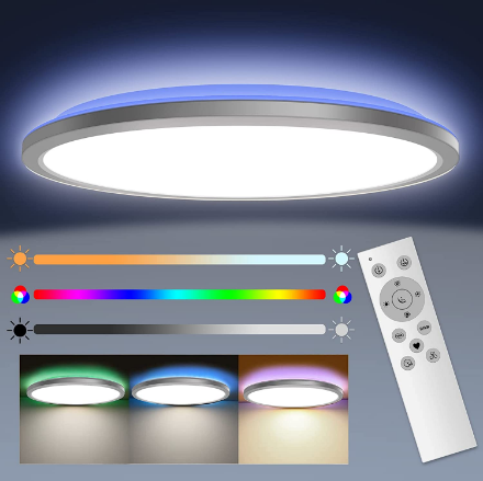 Picture of LED Ceiling Light with RGB Backlight, 24W 3200LM 3000K-6000K Dimmable, IP54 Waterproof Bathroom Light.