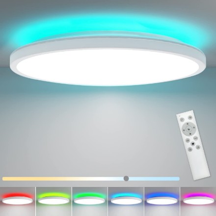 Picture of LED Ceiling Light with RGB Backlight, Remote Control 24W 2350LM Bathroom Light IP54 Waterproof, Flush Ceiling Light