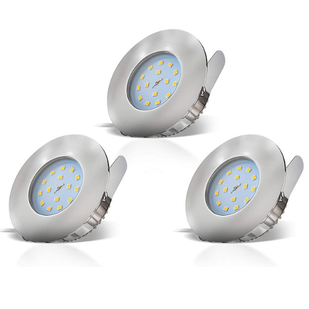 Picture of Set of 3 LED IP44 Rated Recessed Bathroom Spotlights with 3X Built-in 5W LED Module, Brushed Nickel, Round, Extra Flat