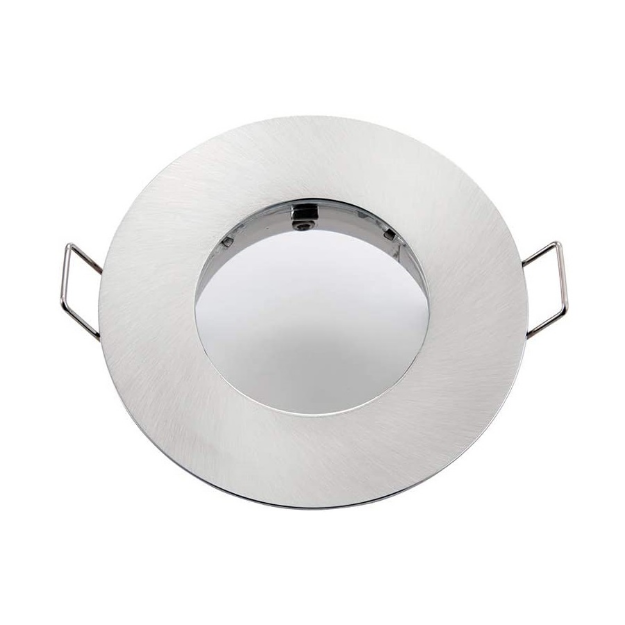 Picture of Ultra Slim Compact Brushed Chrome Fire Rated Downlight Recessed LED GU10 Round Spotlight Ceiling Light for Bathroom, Shower, Kitchen IP65 Rated [Energy Class A]