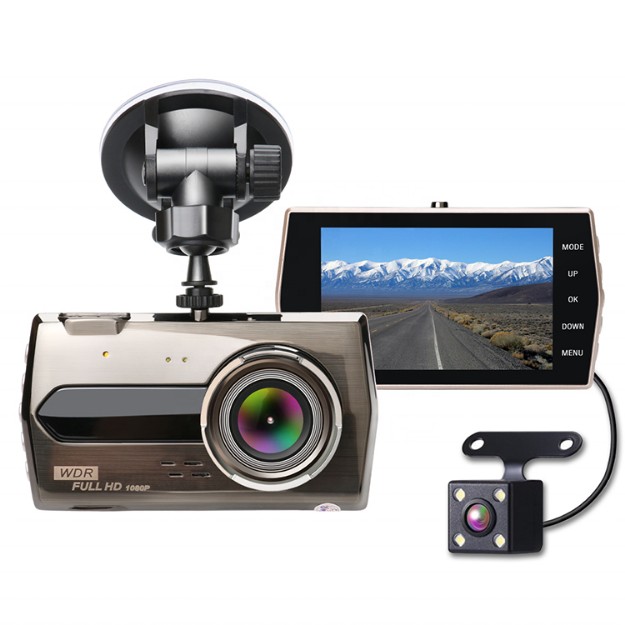 Picture of Dash Cam Front and Rear Camera FHD 1080P with Night Vision and SD Card Included, 4 Inch IPS Screen Dash Cam for Cars - Black