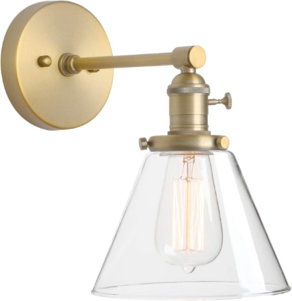 Picture of  Edison Industrial Wall Light, E27 Vintage Glass Wall Lamp with Switch, Brass Finish Wall