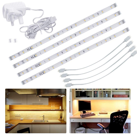 Picture of 4 x 30cm Plug in LED Under Kitchen Cupboard Cabinet Strip Lights Day Light Cool White