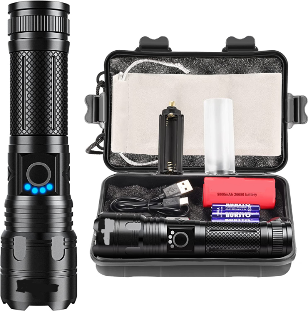 Picture of LED Super Bright, Rechargeable LED Torch P70 10000 Lumens Powerful Military Tactical Flashlight Rechargeable Battery Torch for Camping Hiking