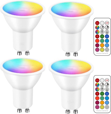 Picture of GU10 LED Light Bulbs Color Changing 12 Colors 5W Dimmable Warm White 2700K RGB LED Spot Light Bulb with Remote Control | 40 Watt Equivalent (Pack of 4)