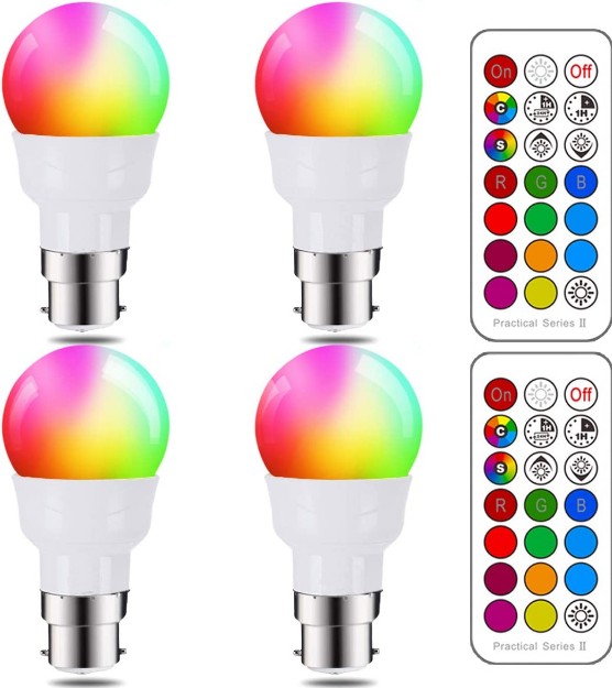 Picture of LED Light Bulbs | 40 Watt Equivalent Colour Changing 5W B22 Bayonet A60 RGBW Lights | RGB White Coloured Dimmable - 12 Color Choices - Remote Controller Included (Pack of 4)
